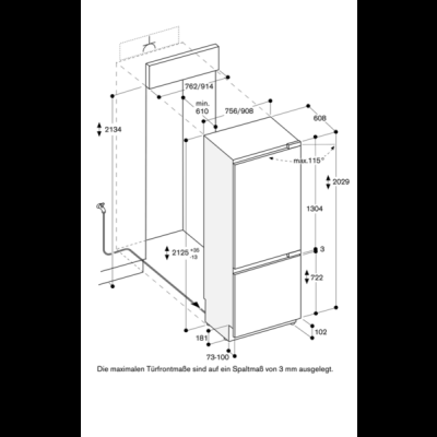 Gaggenau Serie 400, Vario Einbau-K&uuml;hl-Gefrier-Kombination mit Gefrierbereich unten, 212.5 x 90.8 cm, RB492304